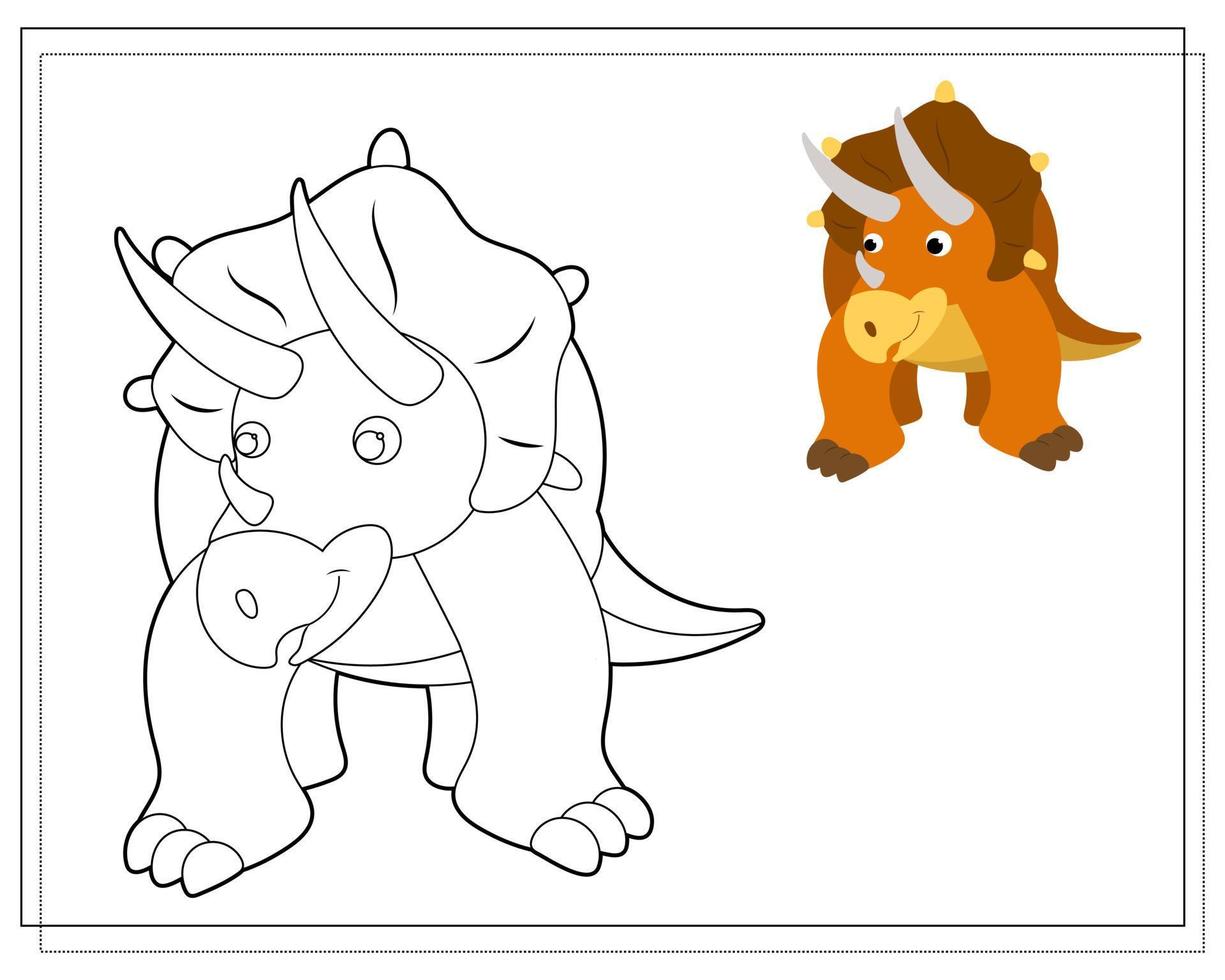 Coloring book for kids, cute cartoon dinosaur vector