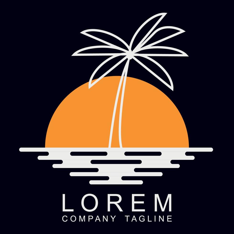 logo with a coconut tree at sunset vector