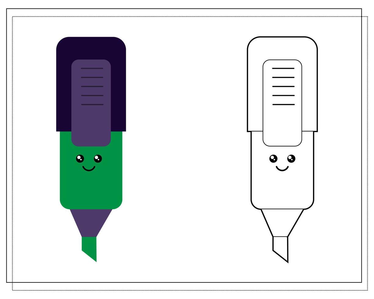 Coloring book for kids. Color a cute cartoon marker based on the pattern vector