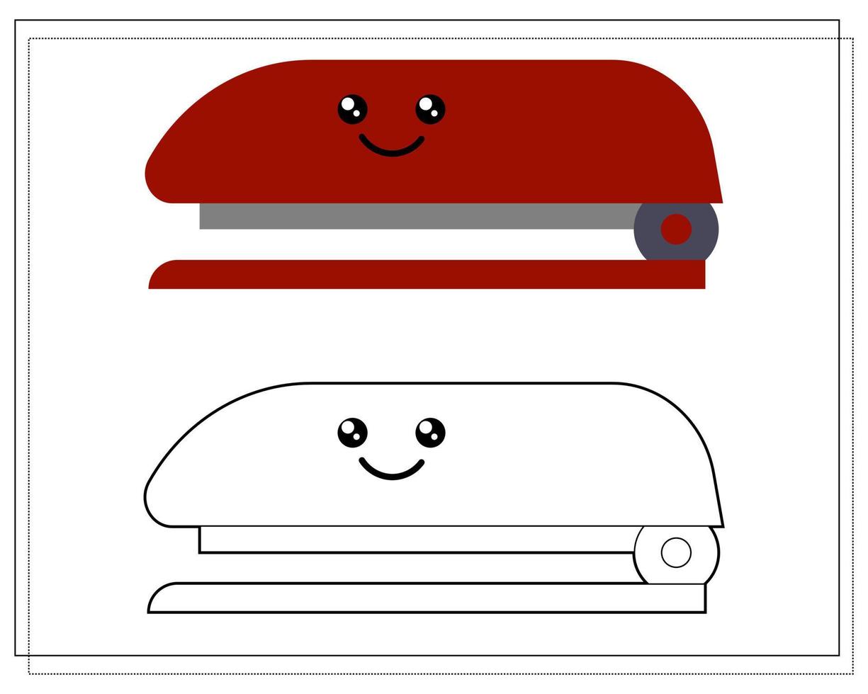 Coloring book for kids. Color a cute cartoon stapler after the pattern vector