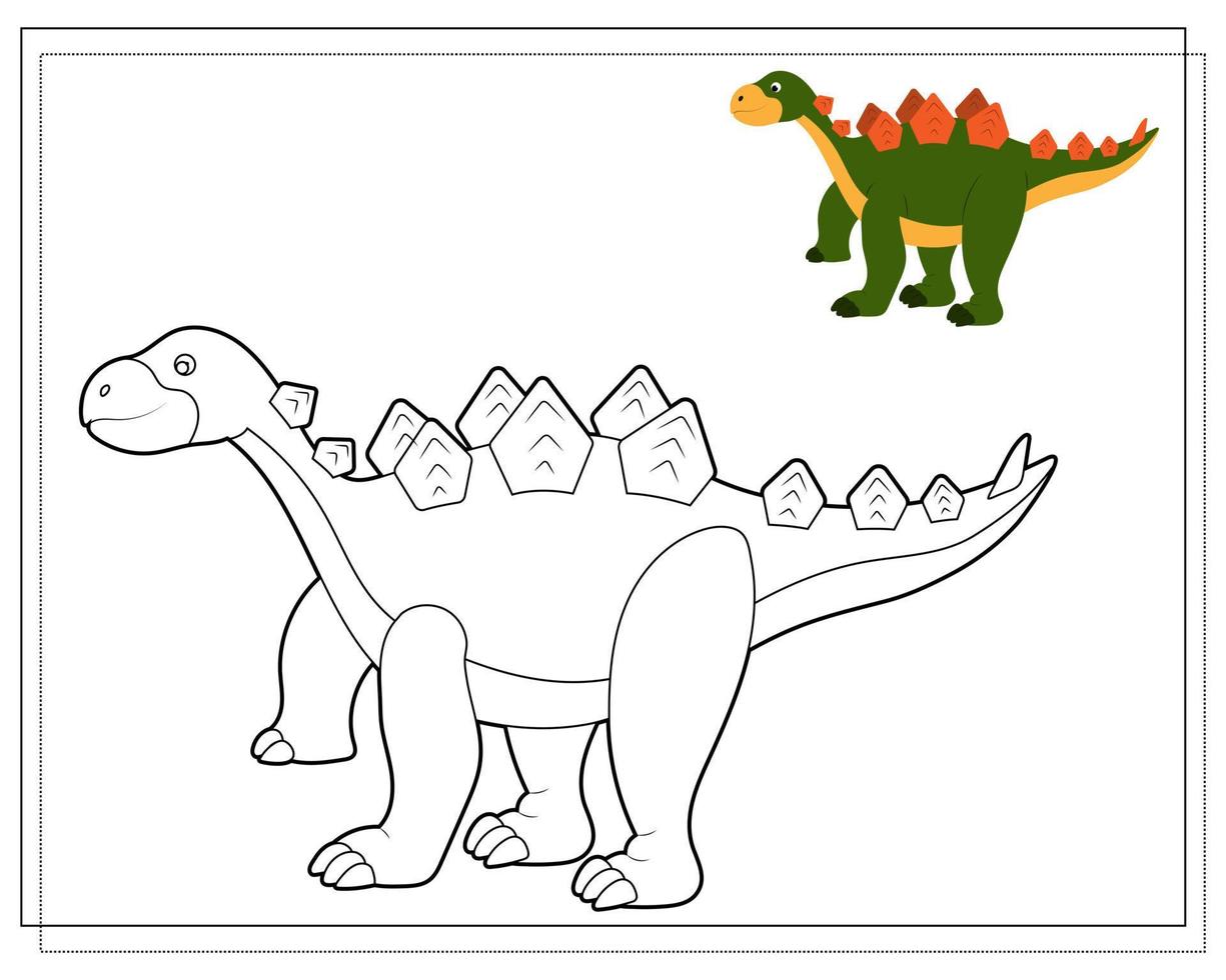 libro para colorear para niños, lindo dinosaurio de dibujos animados vector