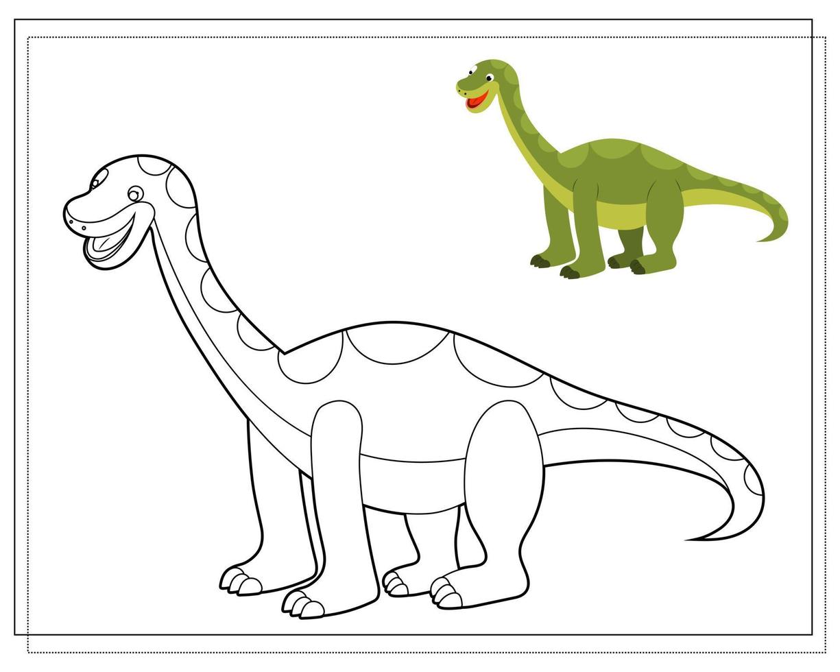 libro para colorear para niños, lindo dinosaurio de dibujos animados vector