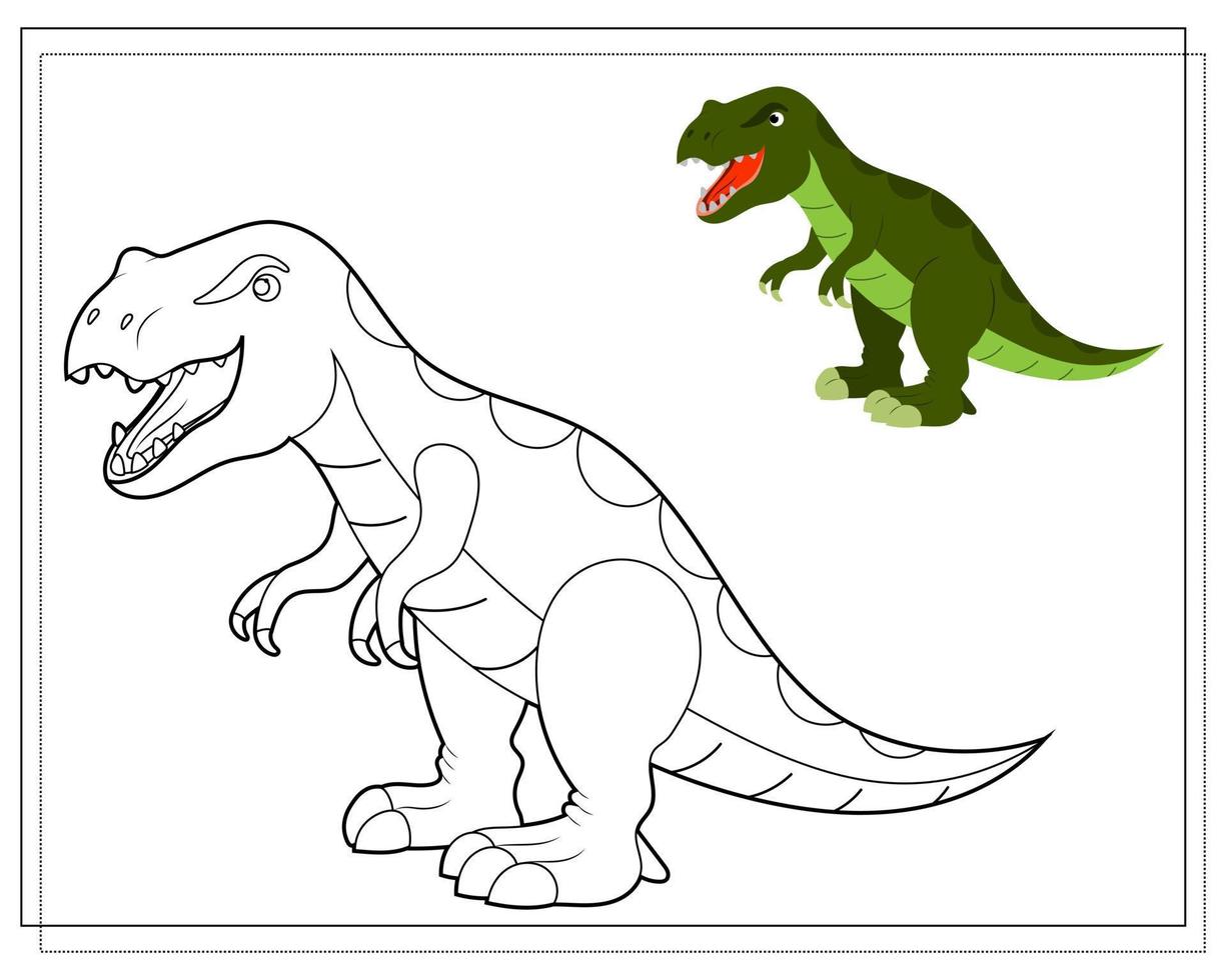 libro para colorear para niños, lindo dinosaurio de dibujos animados vector