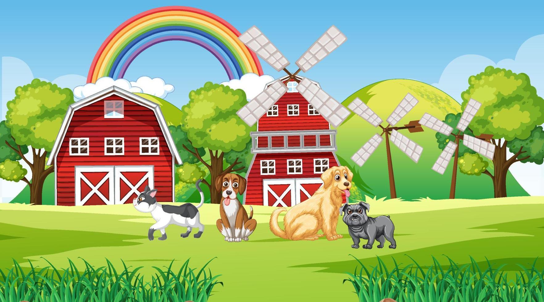 Set of different domestic animals in farm vector