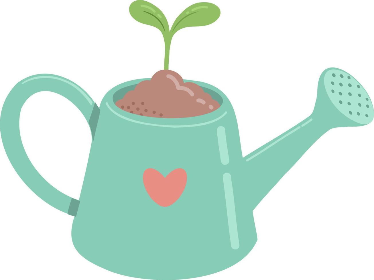 Watering can with flower, plant, tree and sprout. Vector illustration for postcards and stickers