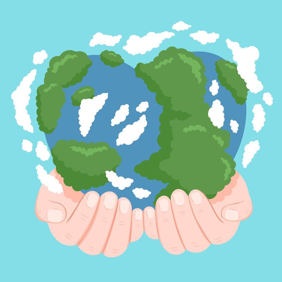 Hands with heart shaped Earth, make peace, vector illustration