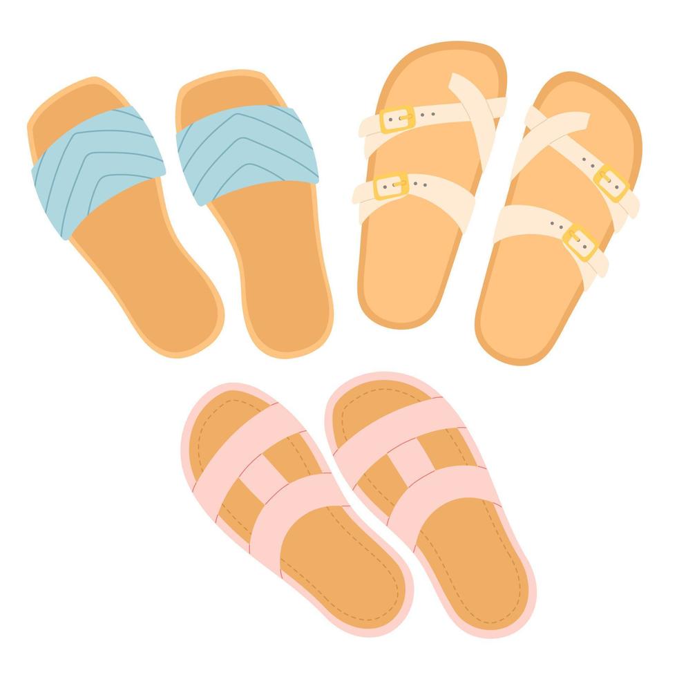 chanclas zapatos de verano ilustración vectorial, zapatillas vista desde arriba, diseño plano vector