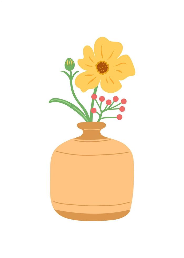 flor en jarrón, ilustración de vector de diseño plano simple