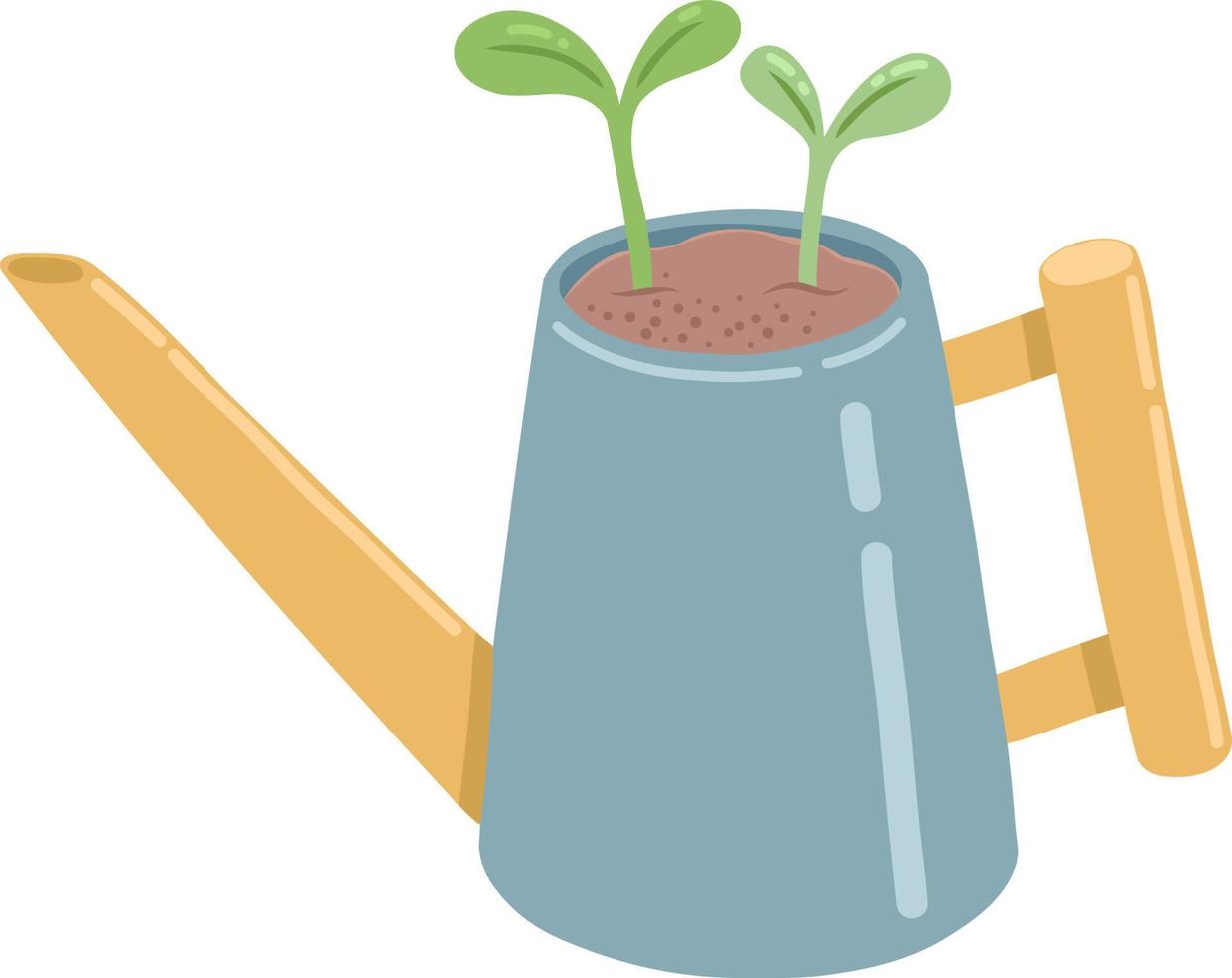 Watering can with flower, plant, tree and sprout. Vector illustration for postcards and stickers