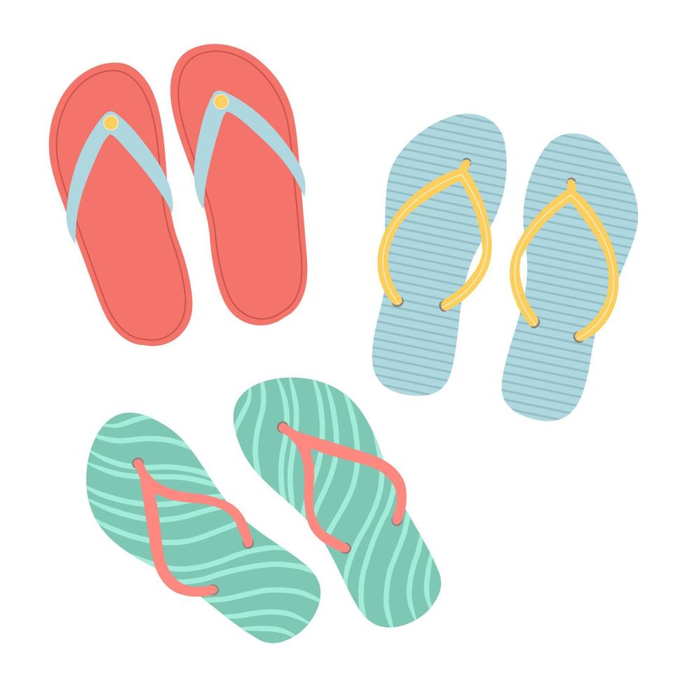 Flip flops summer shoes vector illustration, slippers view from above, flat design