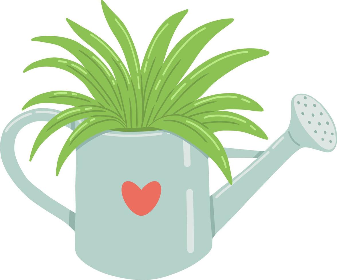 Watering can with flower, plant, tree and sprout. Vector illustration for postcards and stickers