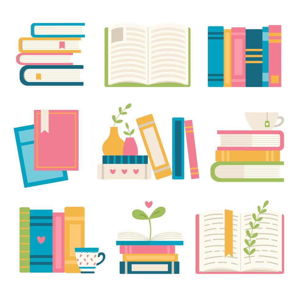 conjunto de diferentes objetos de libro, ilustración vectorial vector