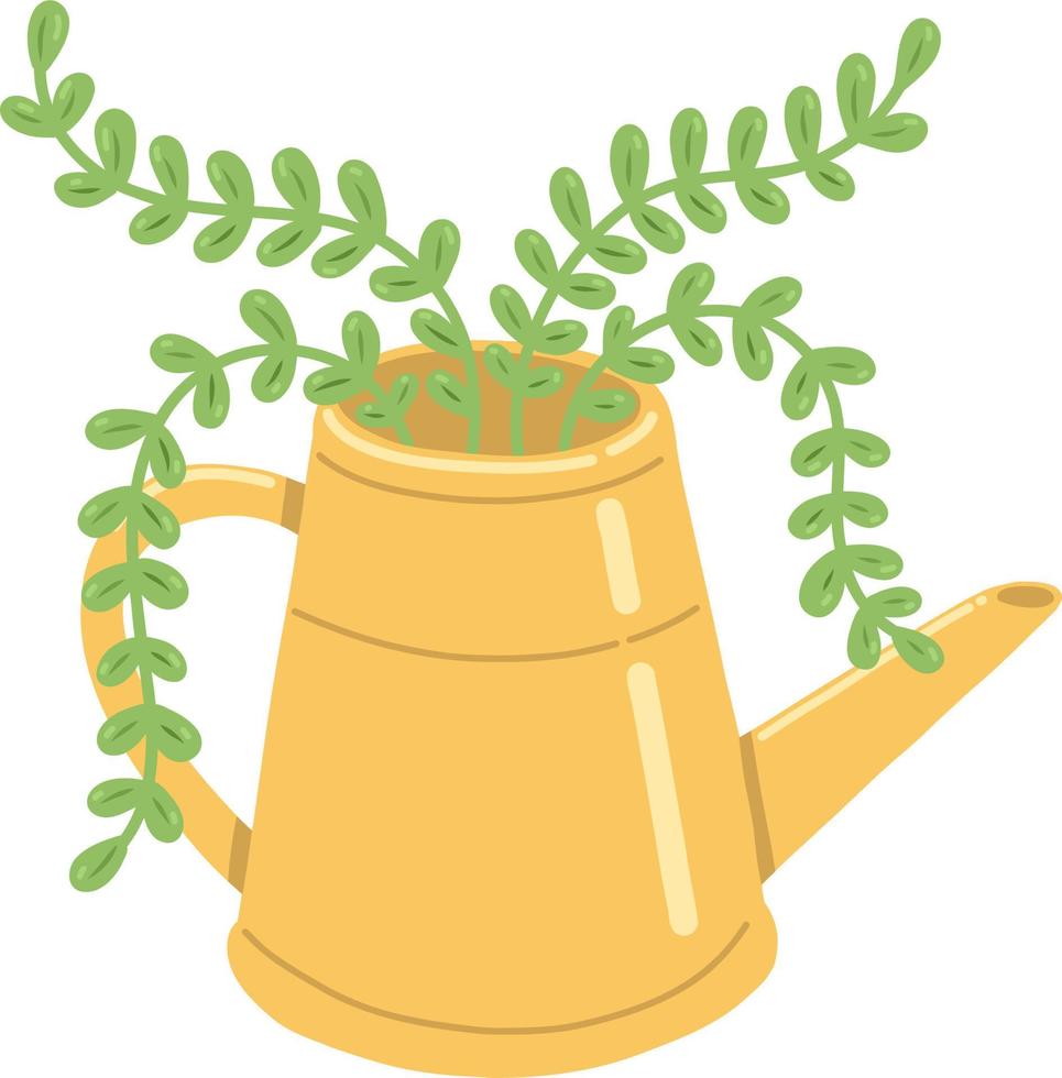 Watering can with flower, plant, tree and sprout. Vector illustration for postcards and stickers