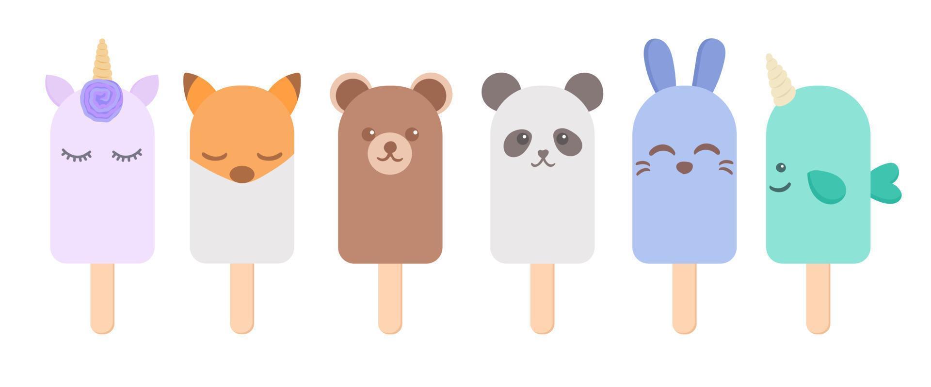 Juego de helados con animales, ilustración vectorial vector