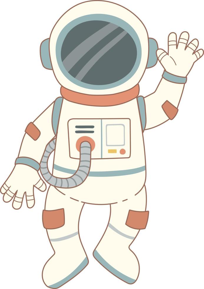 Cute astronaut waving his hand, cartoon vector