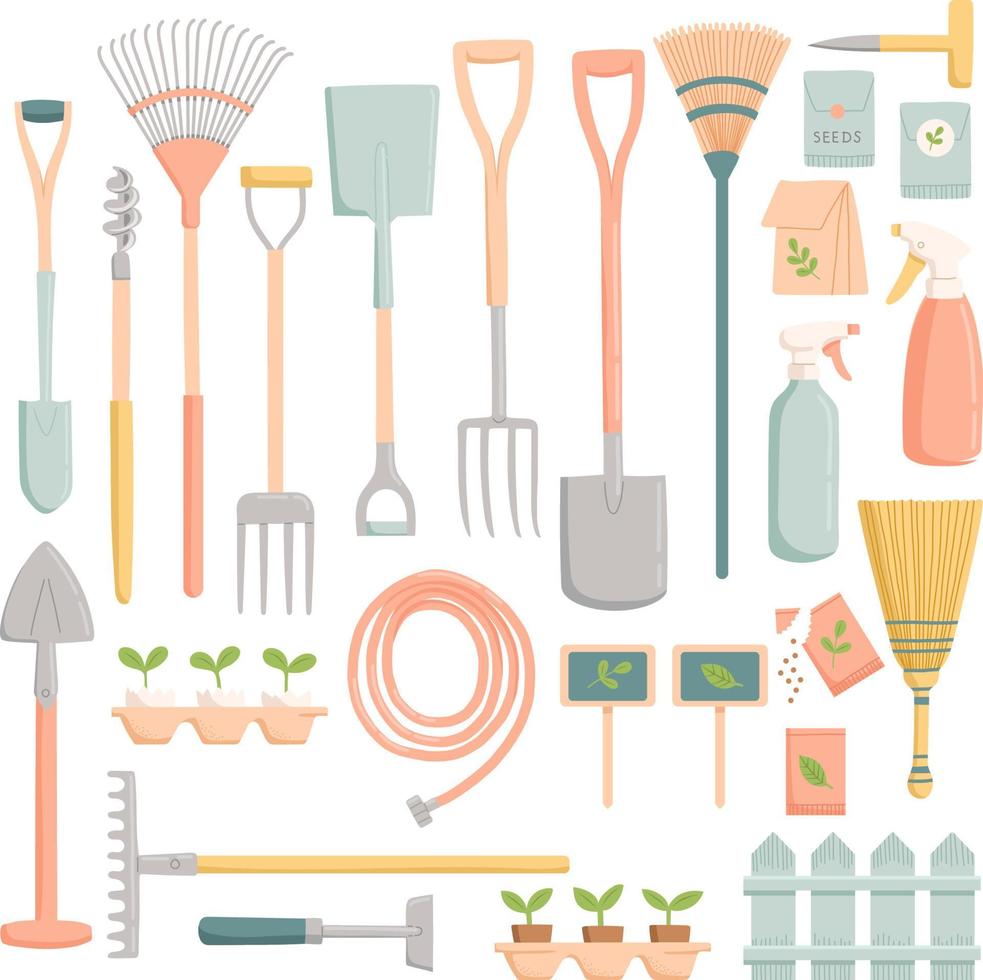 Spring garden set, flat design, vector. Vector illustration