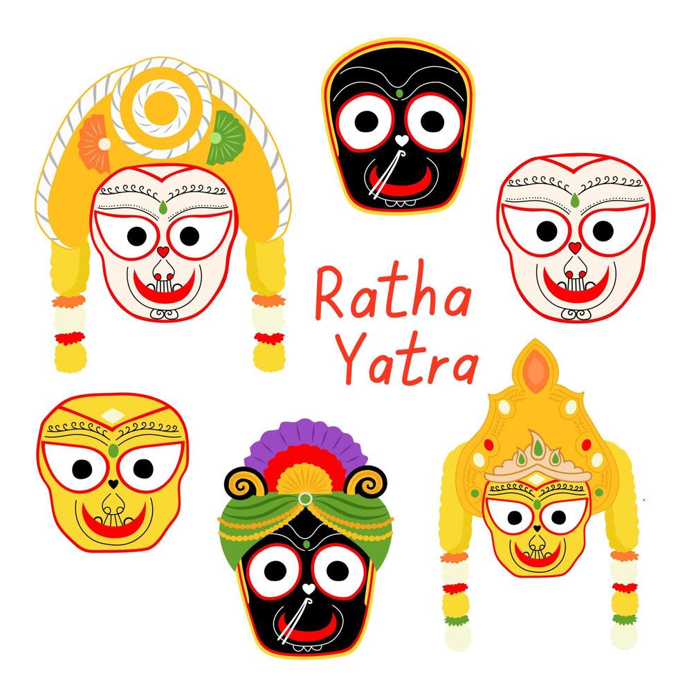Ratha Yatra holiday celebration for Lord Jagannath, Balabhadra and Subhadra. Vector illustration