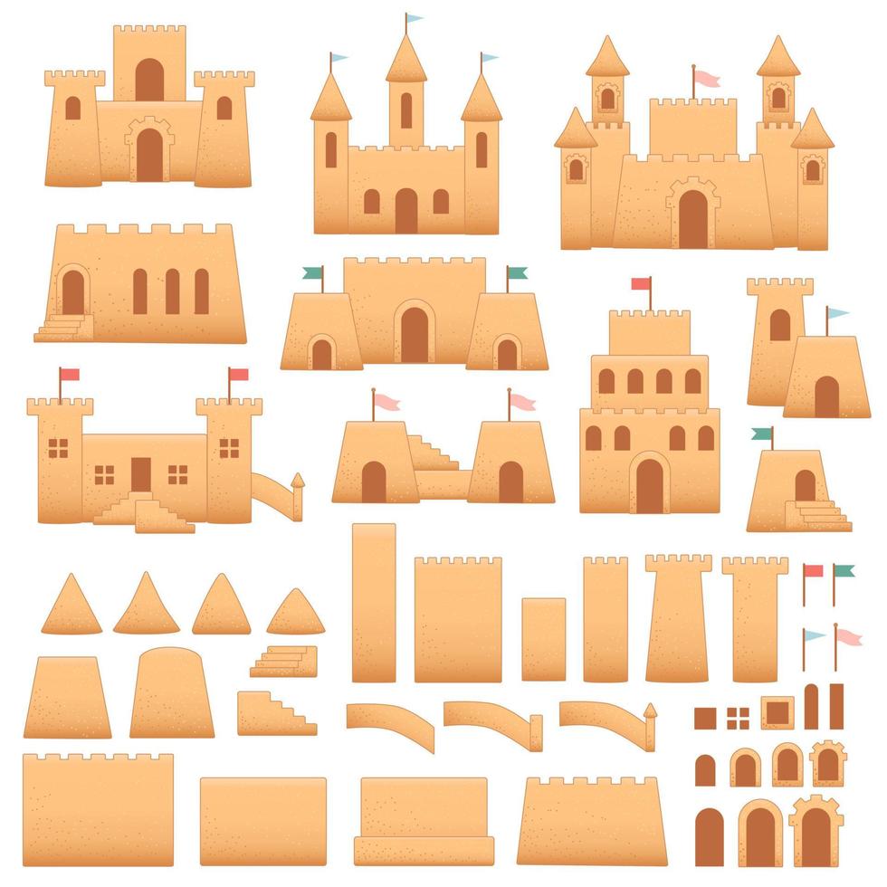 Sand castle vector illustration on white background, sand castle constructor