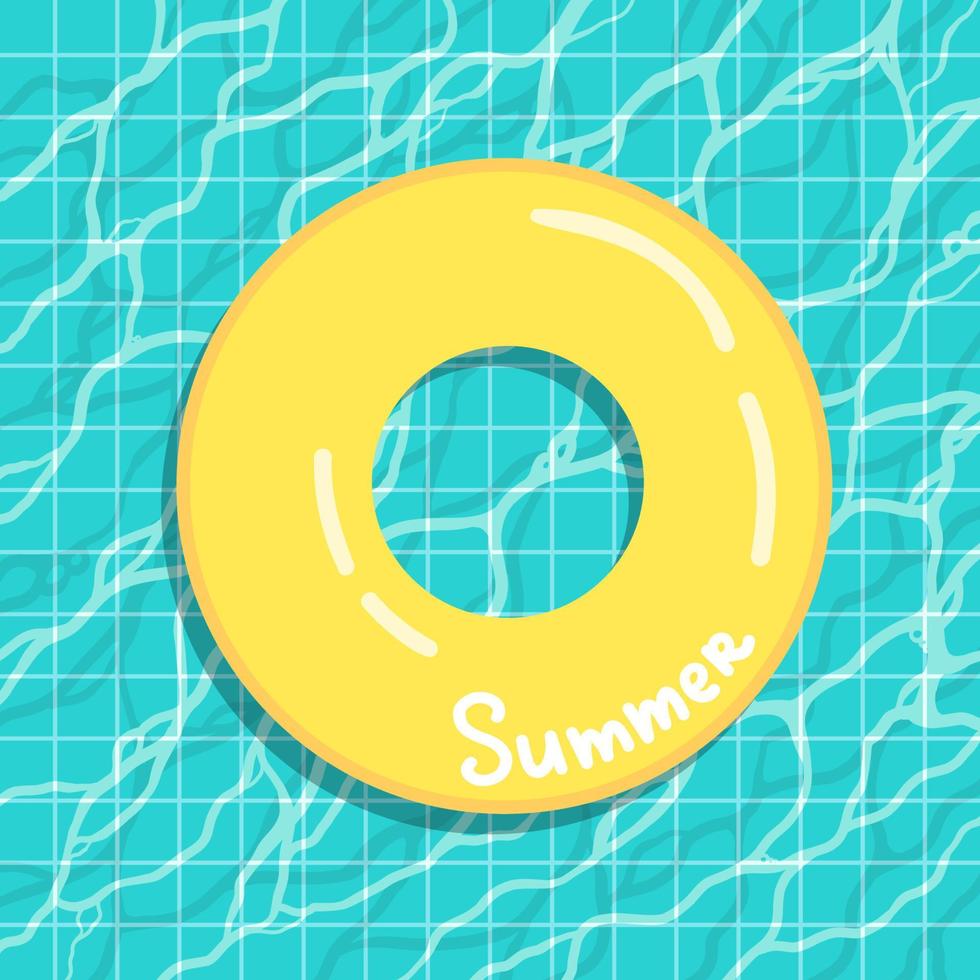 Hello summer banner vector illustration, rubber ring floating on water in swimming pool