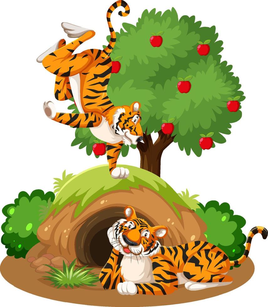 Two tigers with animal burrow vector