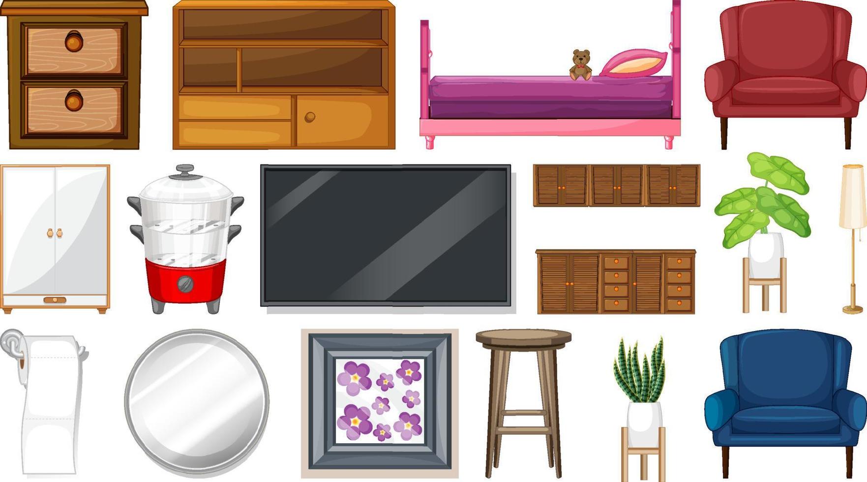 Furniture and household appliances on white background vector