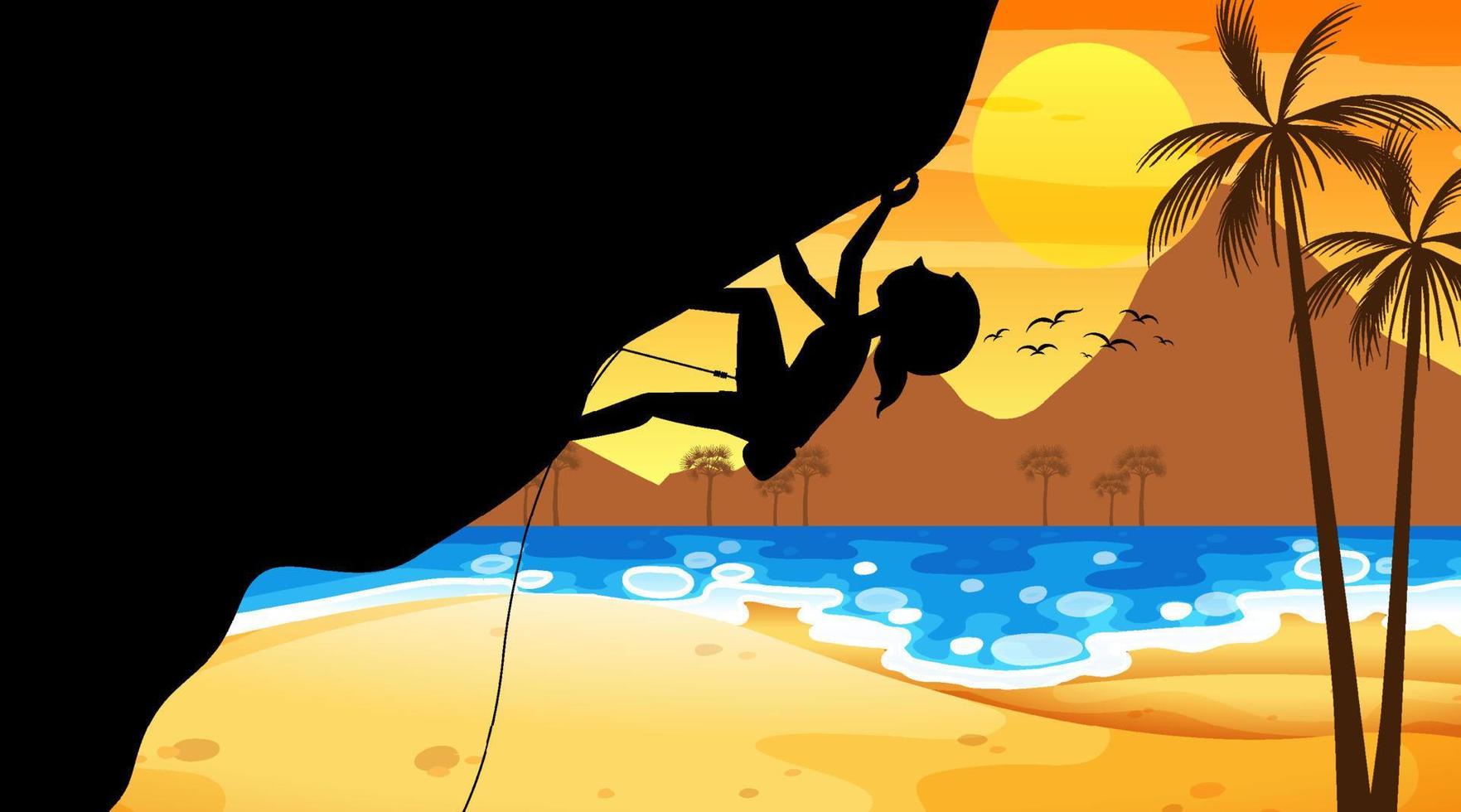 Silhouette rock climbing background vector