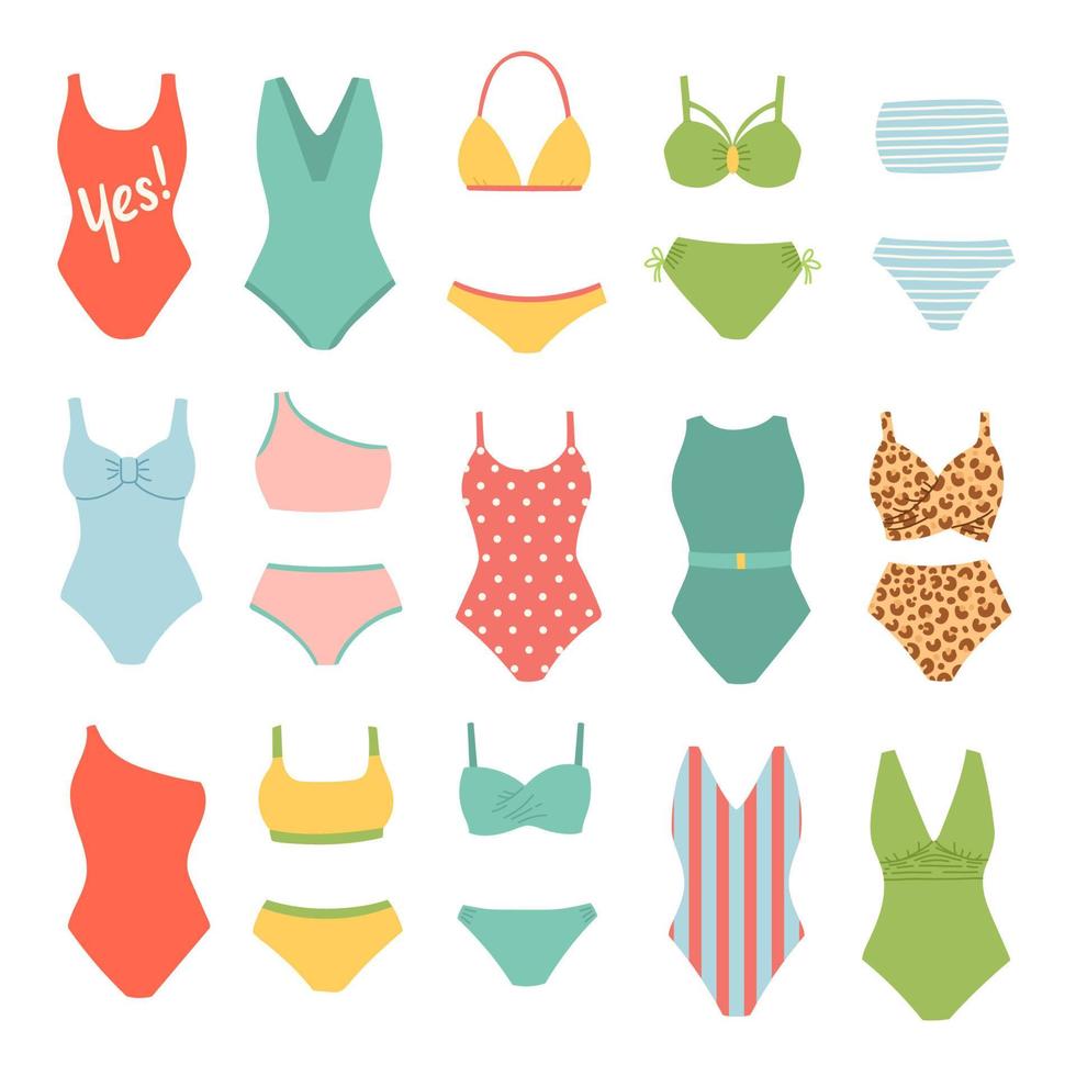 conjunto de verano de coloridos trajes de baño, ilustración vectorial vector