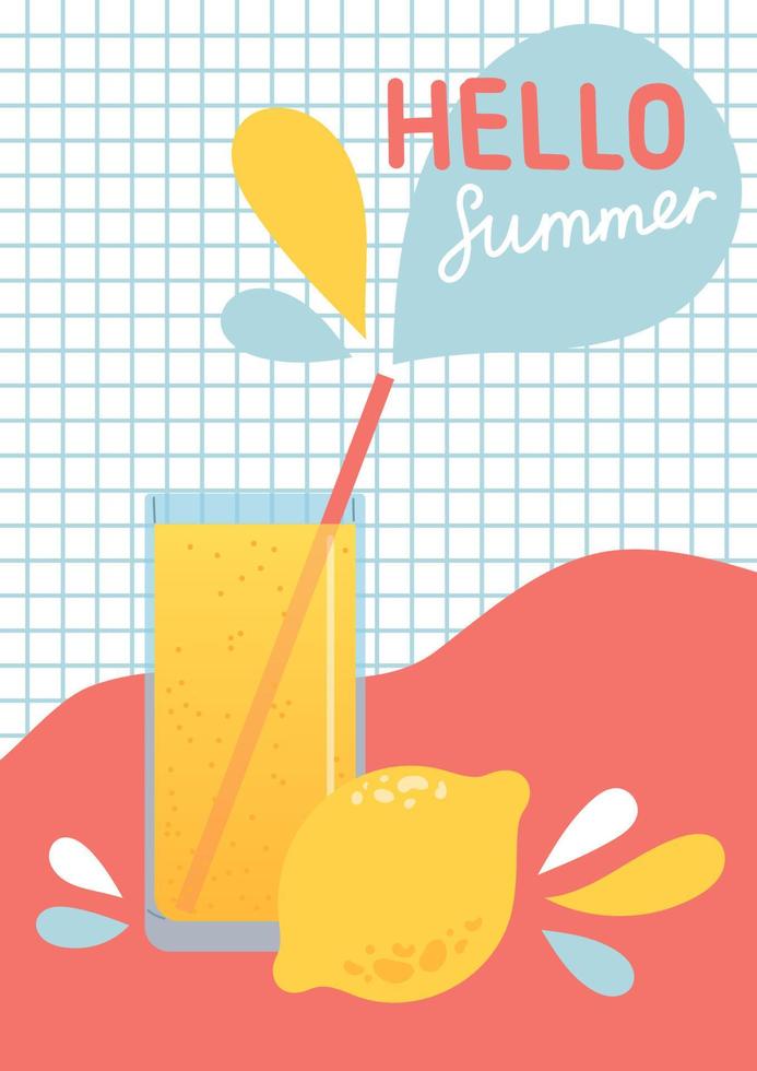 Hello summer colorful postcard, flat design vector illustration