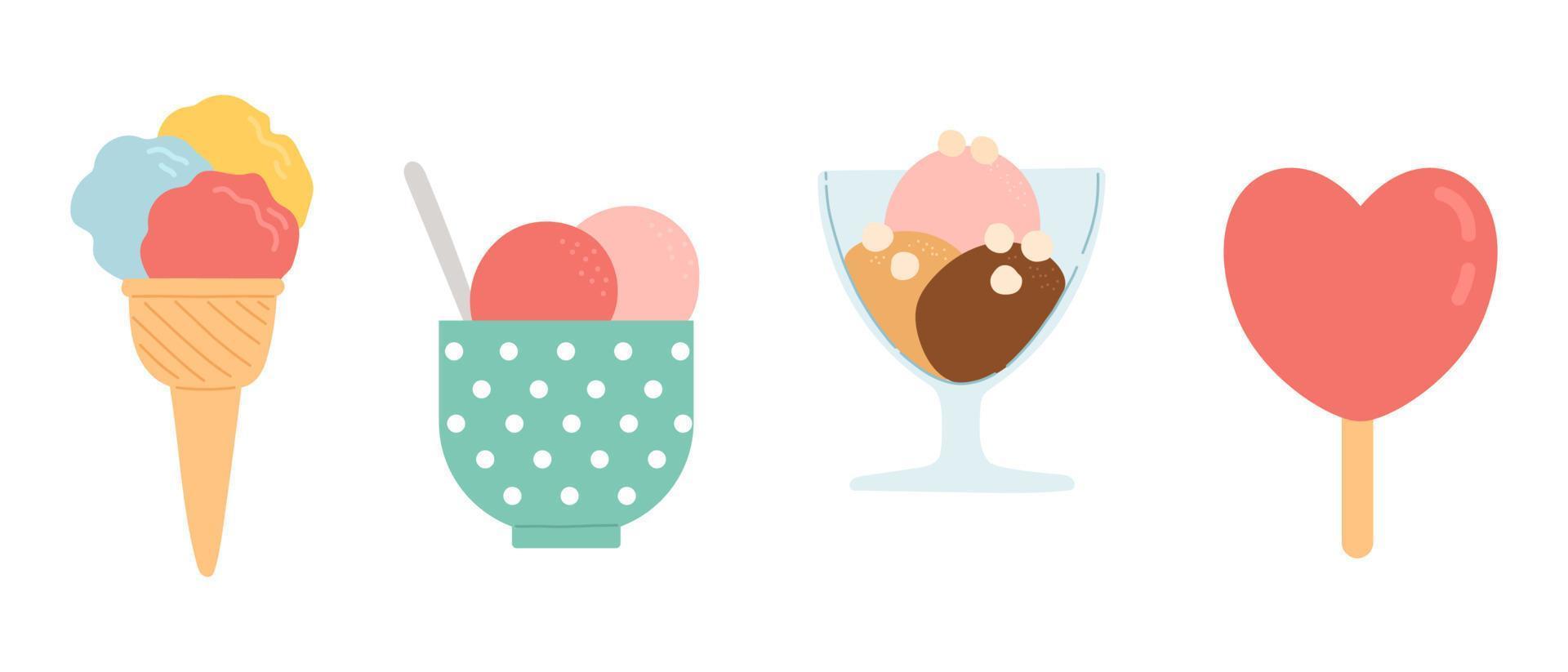 conjunto de verano de helado, diseño plano, ilustración vectorial vector