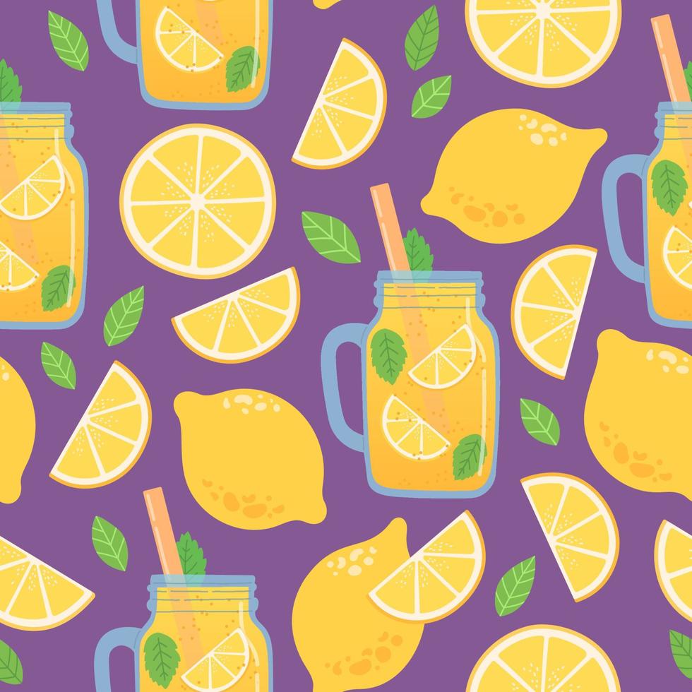 Lemon and lemonade seamless pattern, vector illustration