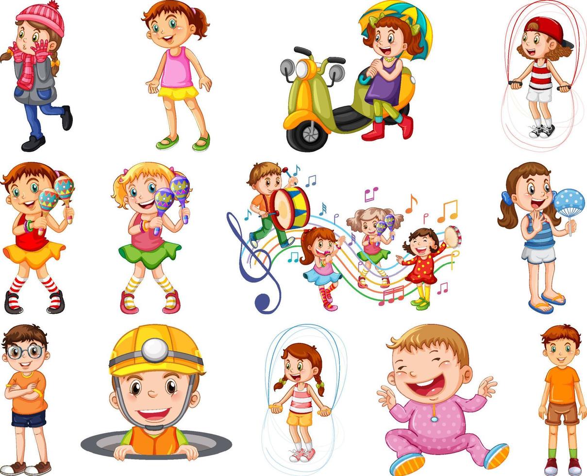 Happy children in different actions vector