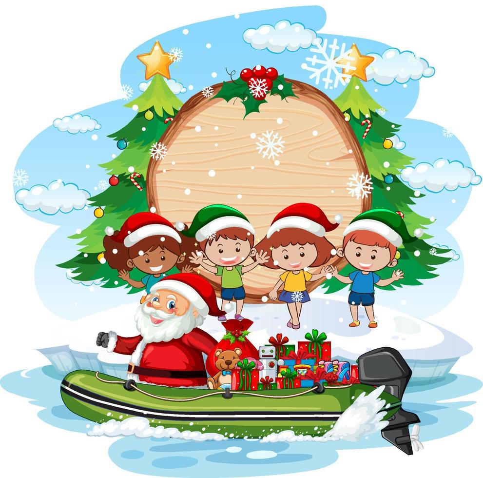 Empty banner with Children in Christmas theme vector