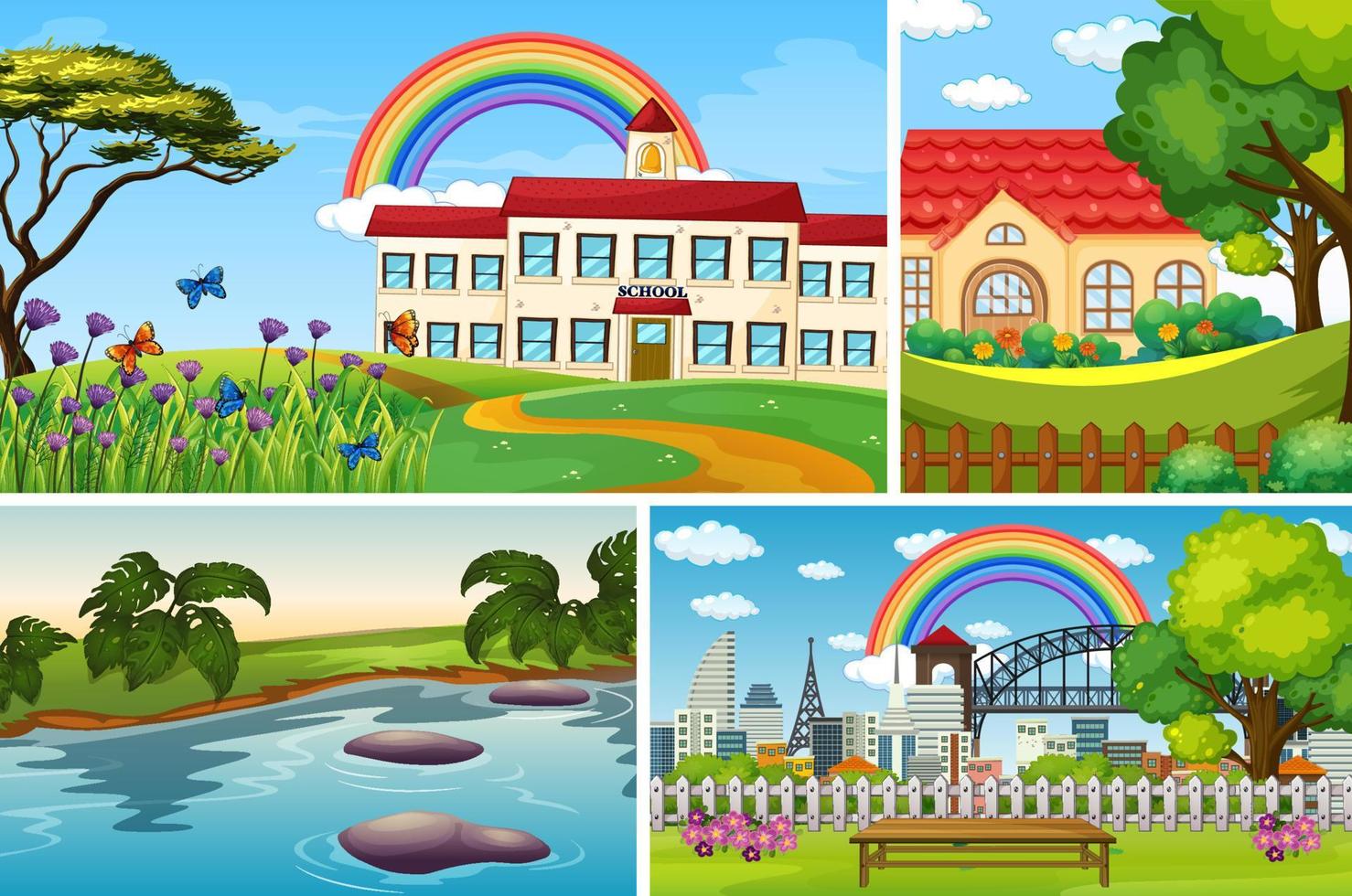 Four different background scenes vector