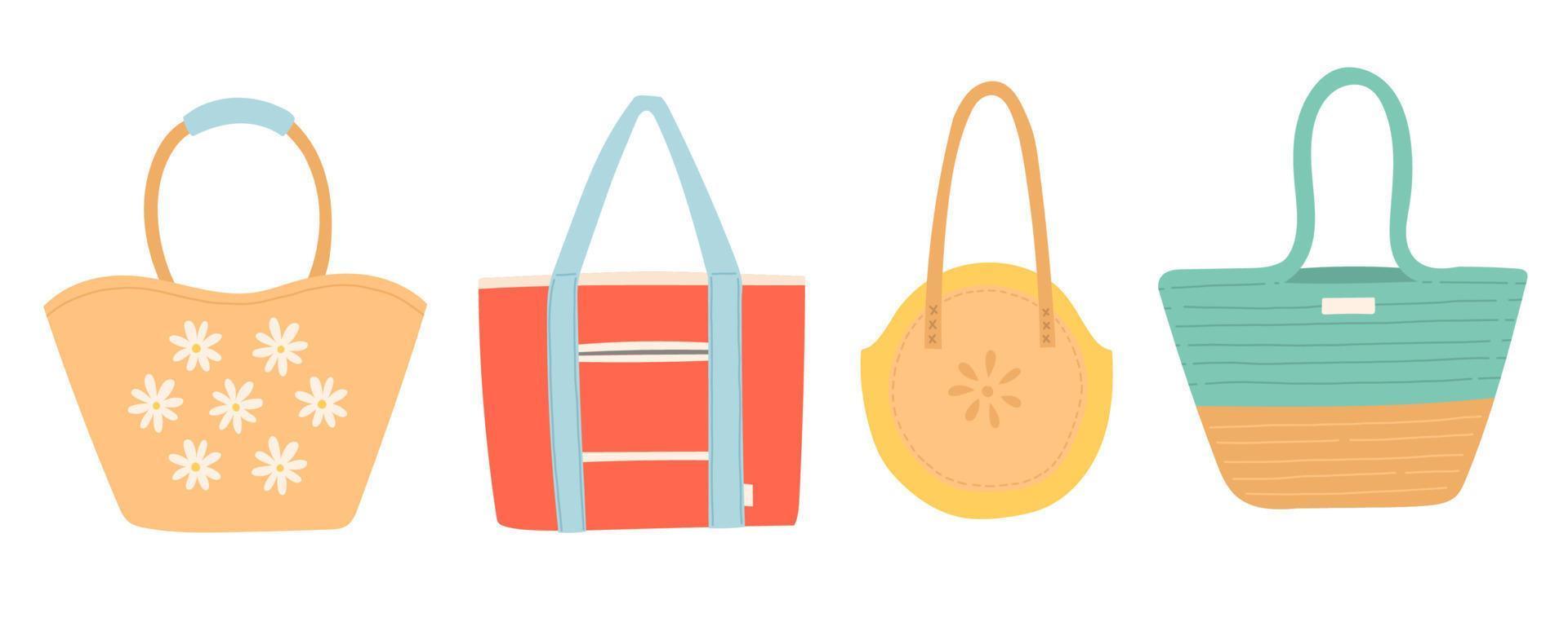Summer set of colorful bags, flat design vector illustration
