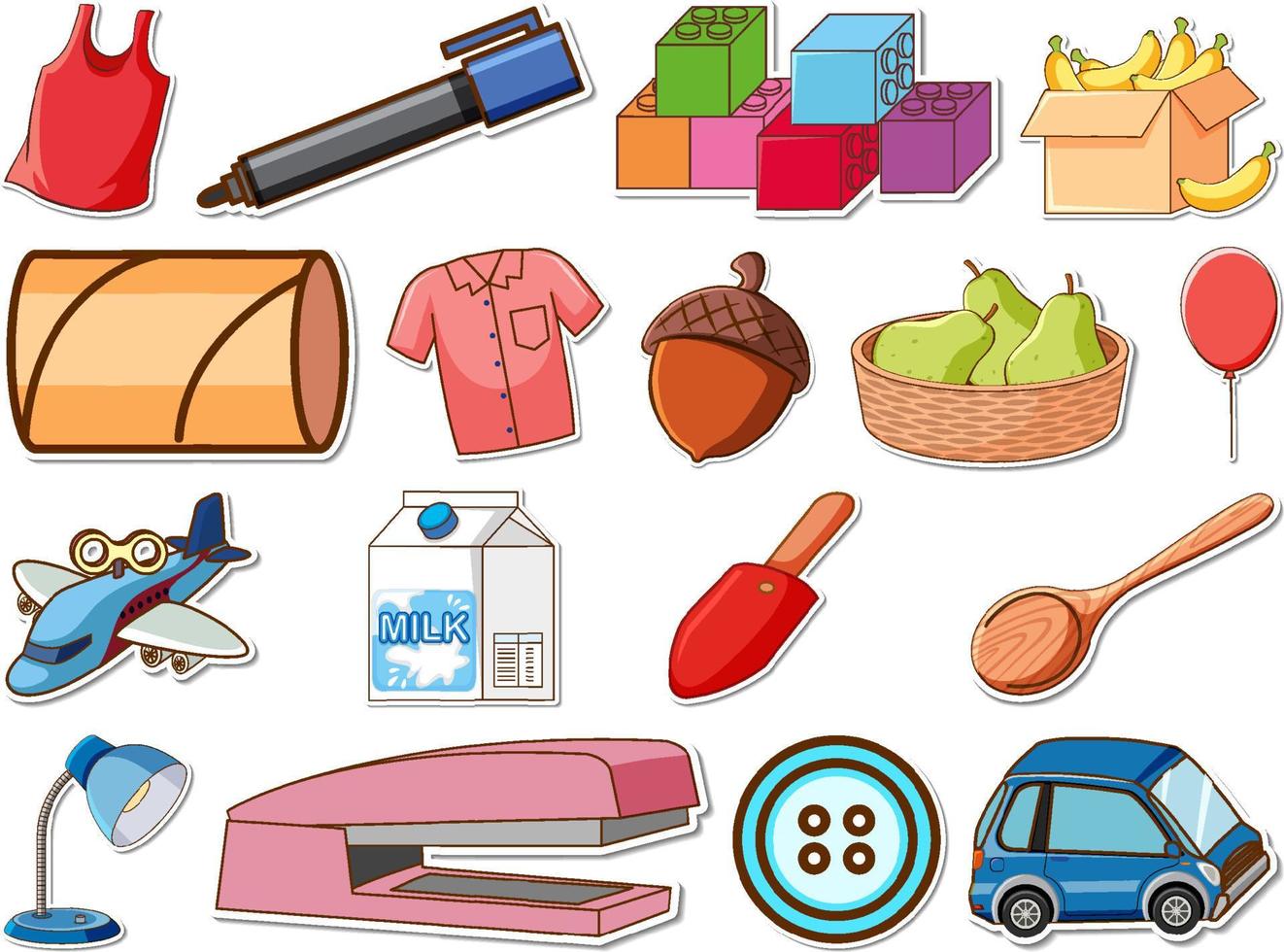 Sticker set of mixed daily objects vector