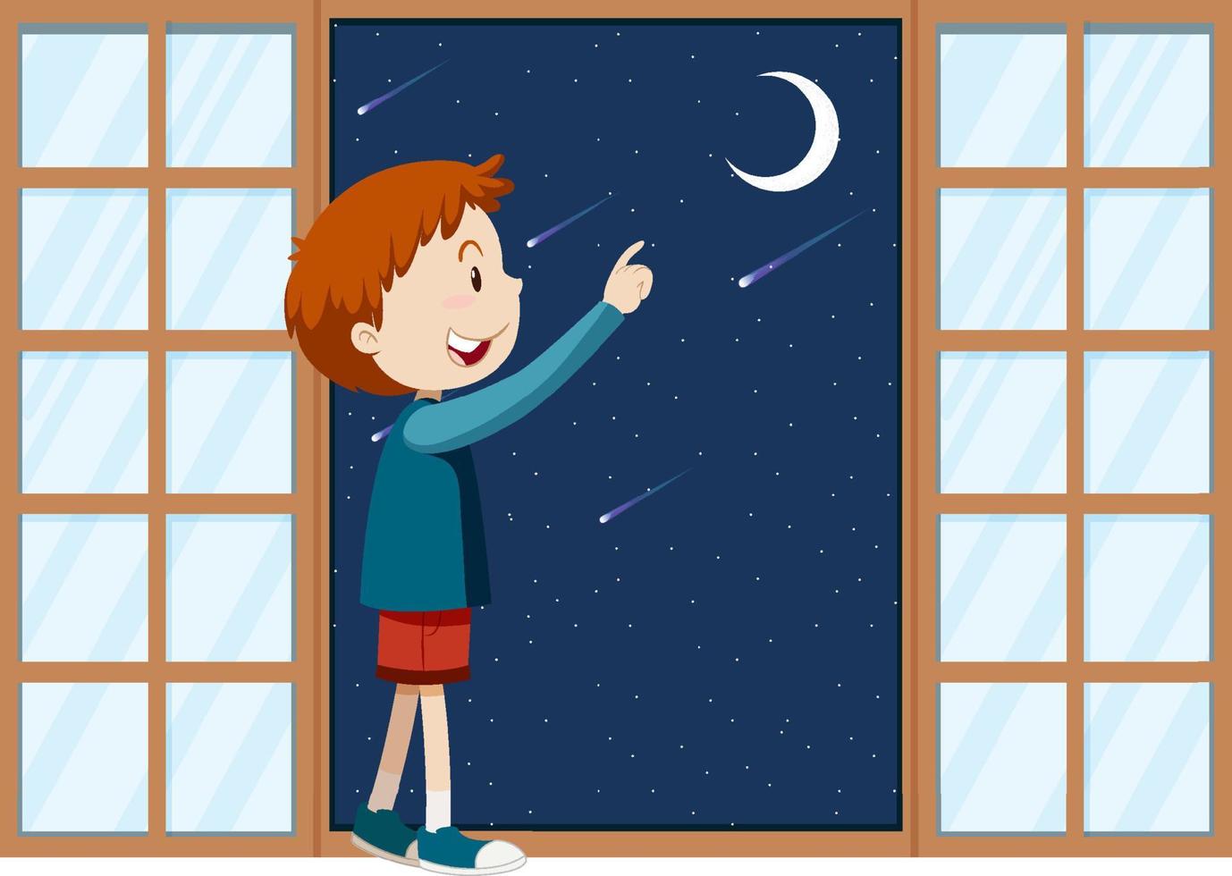 niño señalando con el dedo a la luna vector