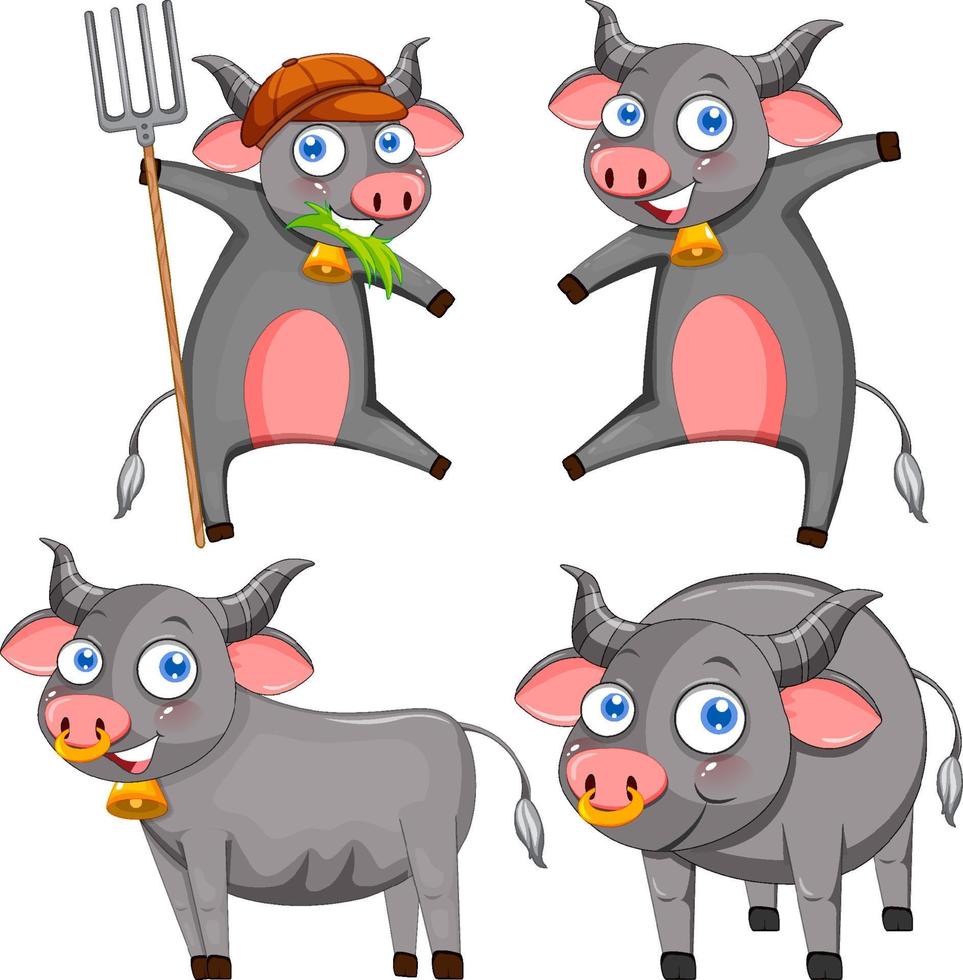 conjunto de diferentes vacas grises vector