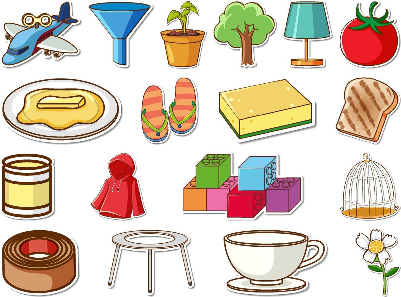 Sticker set of mixed daily objects vector