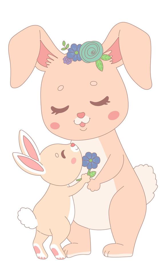 Mothers Day, rabbits mother and daughter, vector illustration