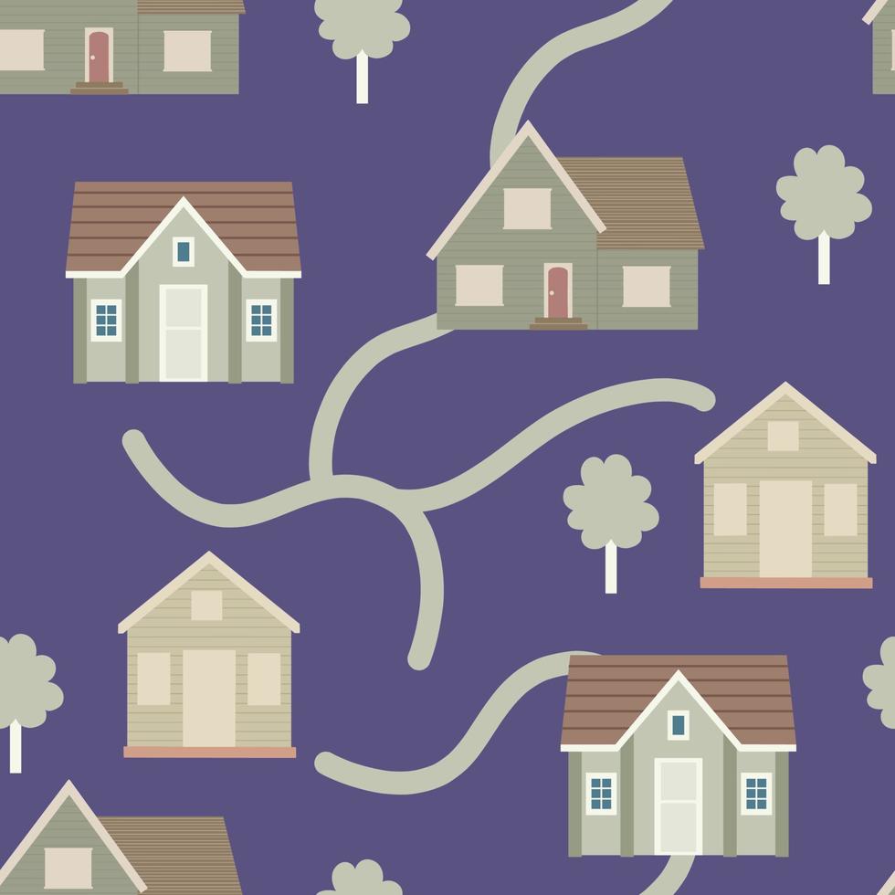 House seamless pattern with road, vector illustration