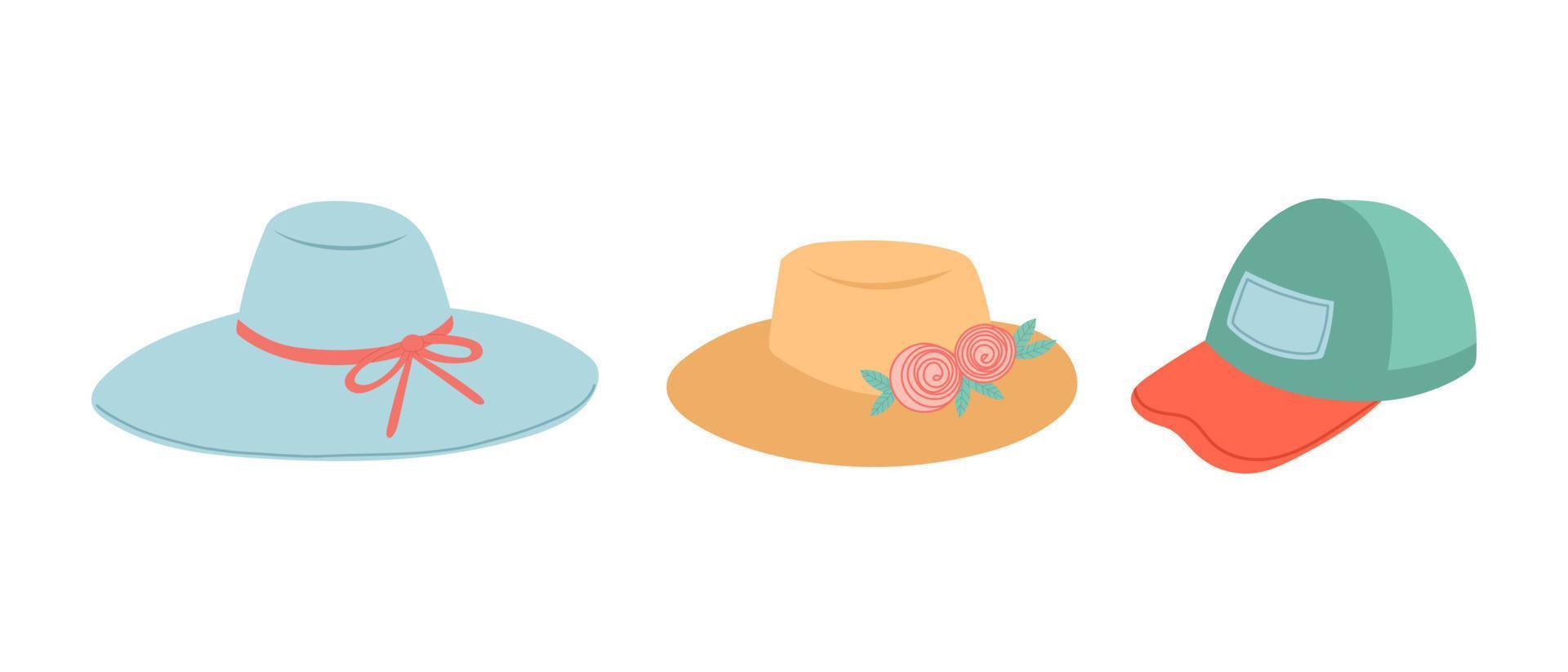 conjunto de sombreros de verano, diseño plano, ilustración vectorial vector