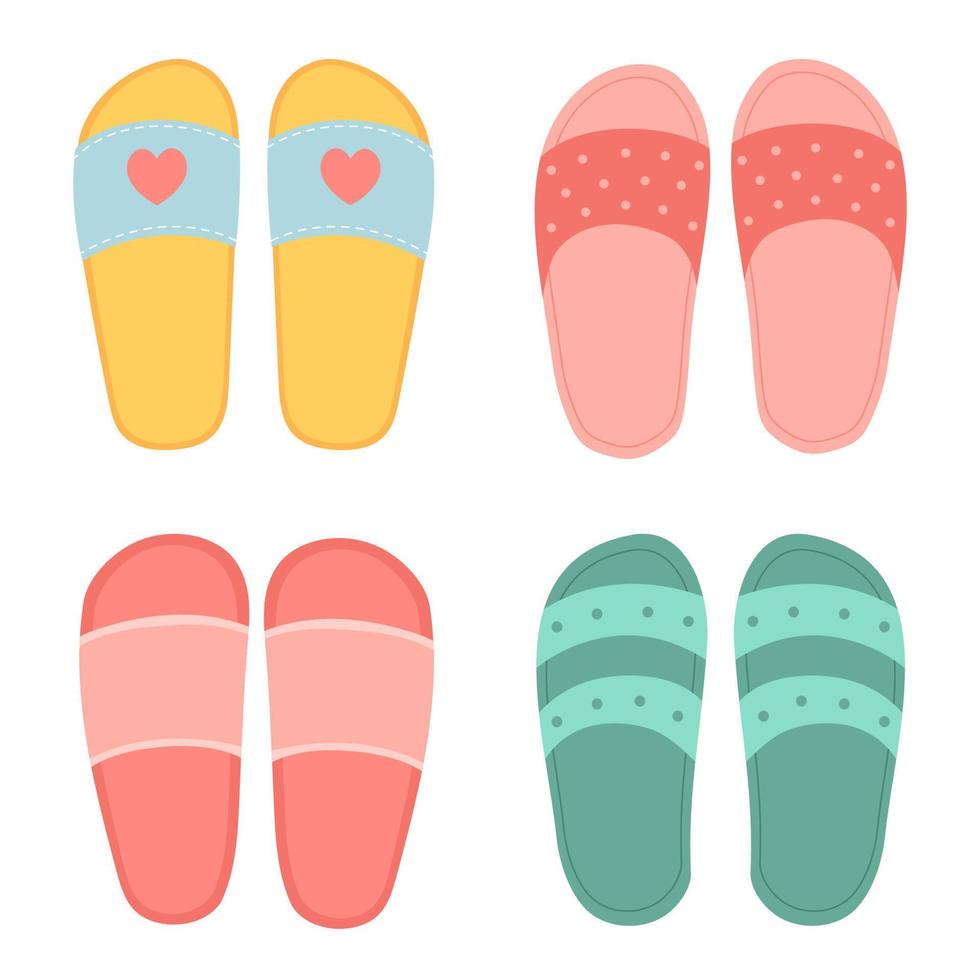 chanclas zapatos de verano ilustración vectorial, zapatillas vista desde arriba, diseño plano vector