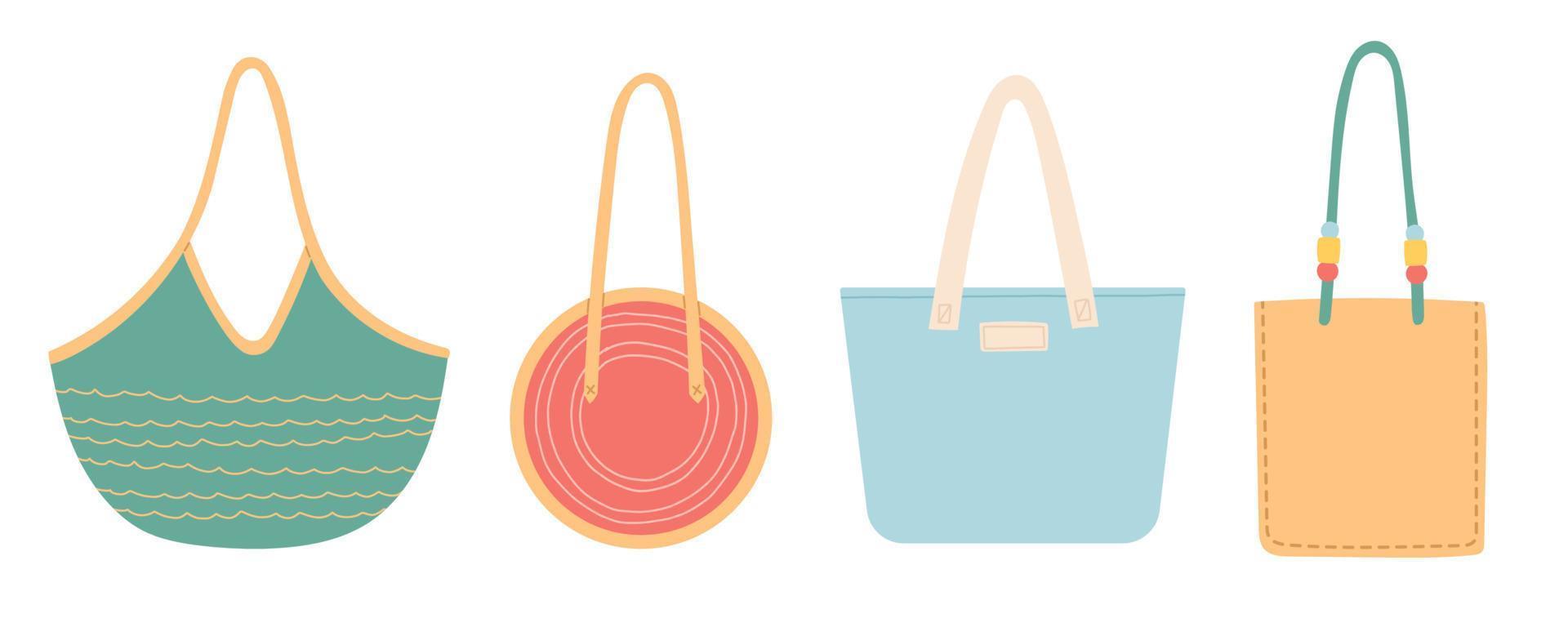conjunto de verano de bolsas de colores, ilustración vectorial de diseño plano vector