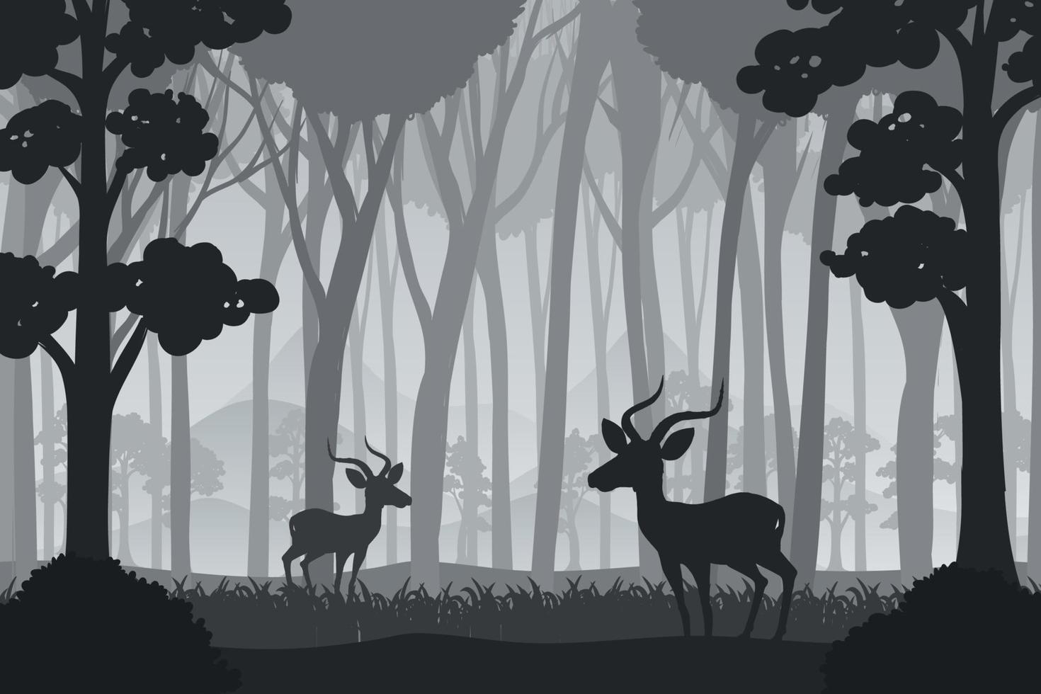 silueta, sombra, de, bosque, escena vector