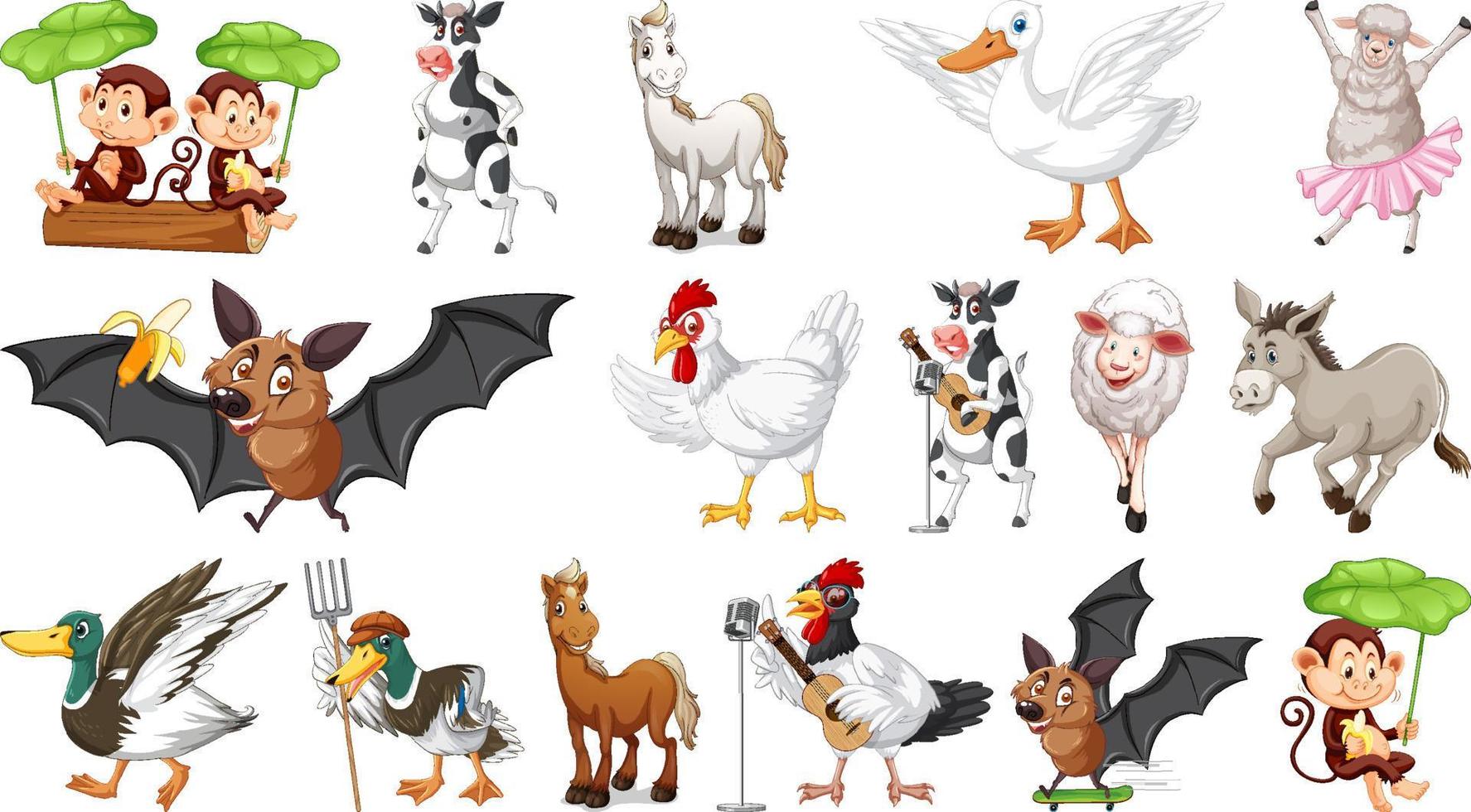 muchos animales de granja con cara feliz vector