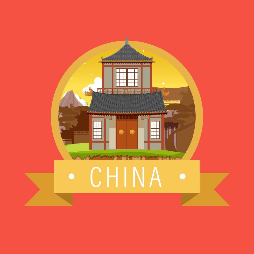 Chinese architecture iconic house building logo vector