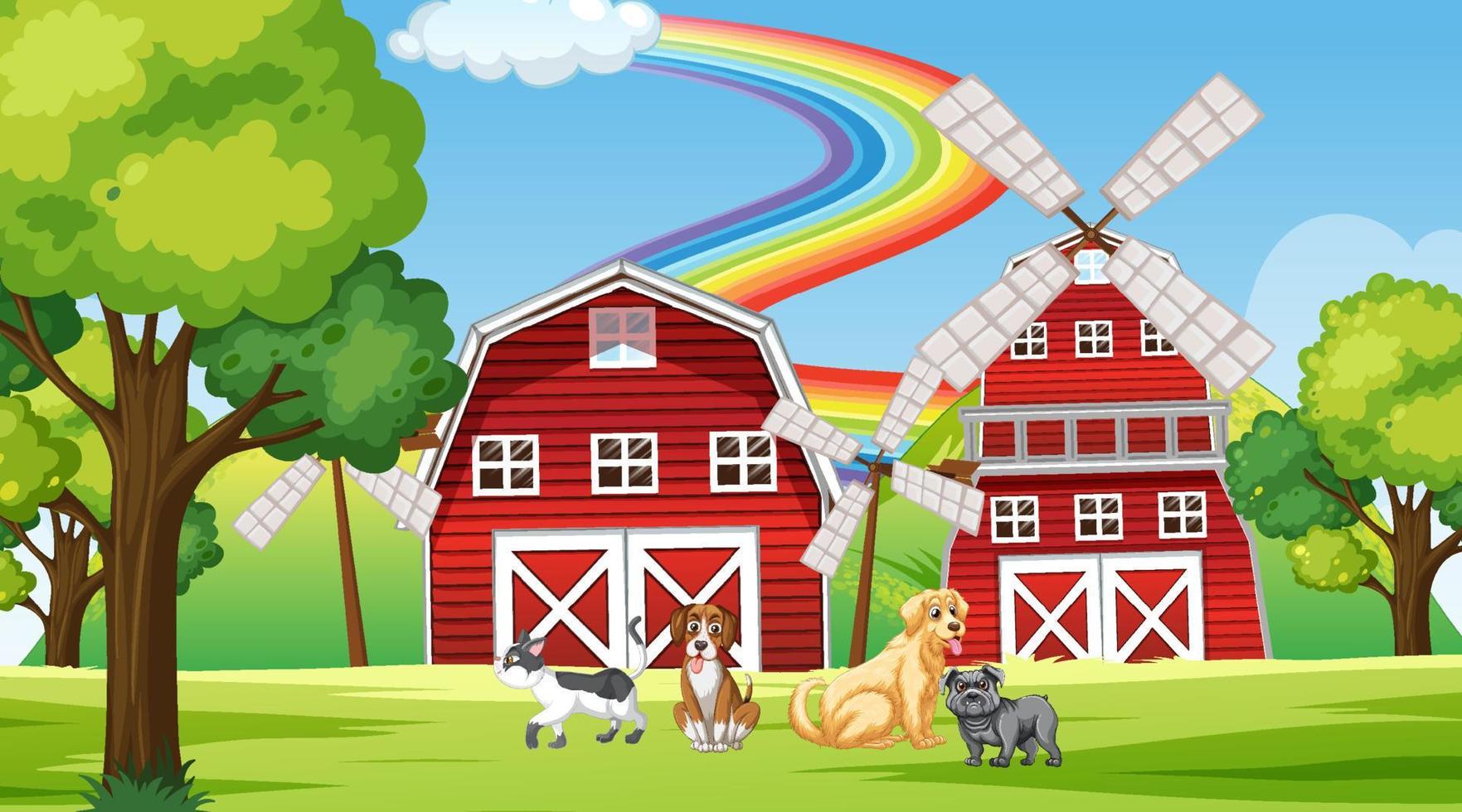 Set of different domestic animals in farm vector