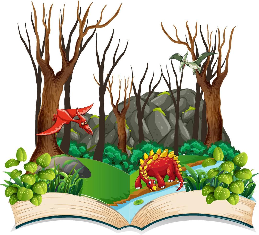 libro de dinosaurio en el bosque vector