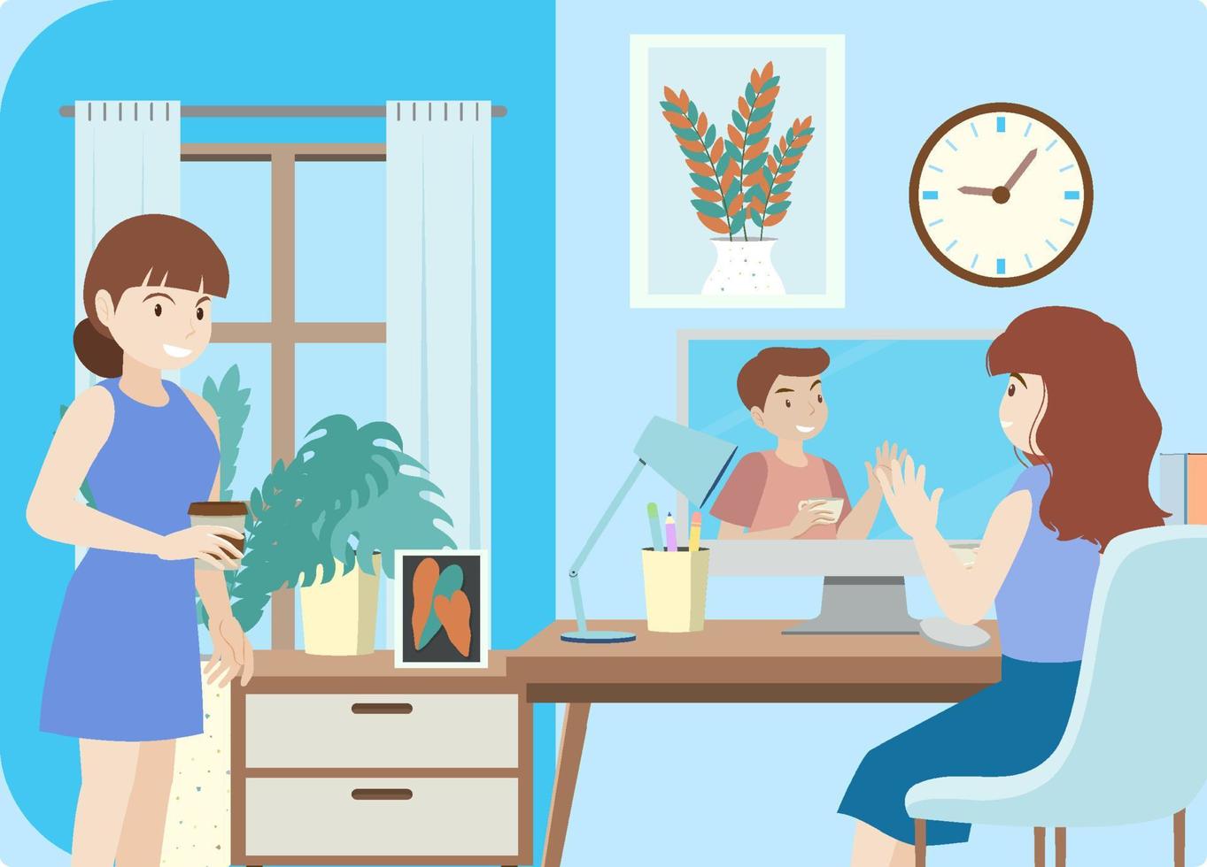 Workplace interior in flat design concept vector
