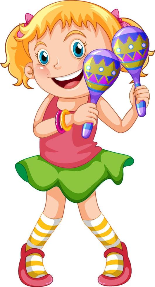 Cute girl holding maracas cartoon character vector
